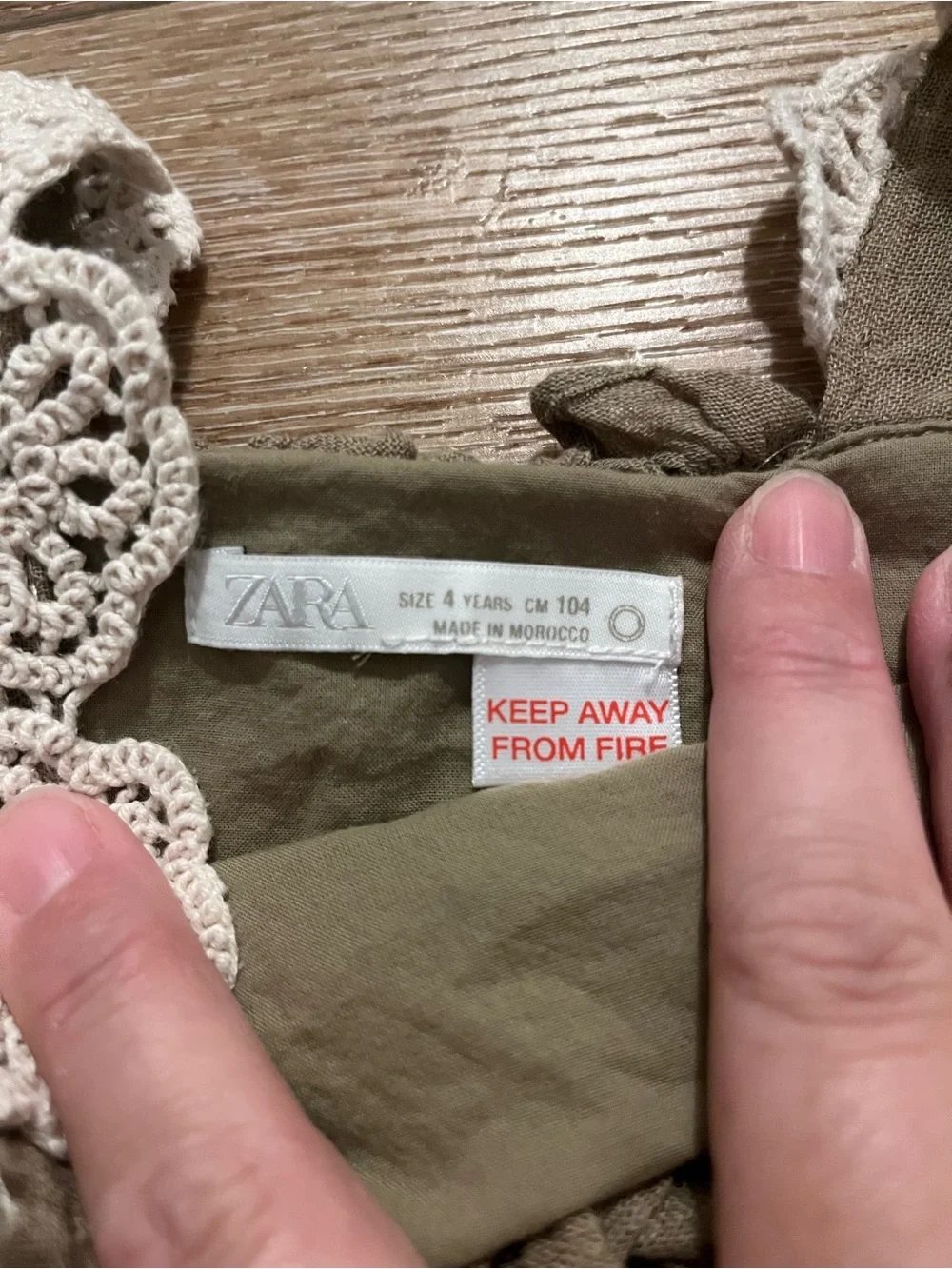 Zara Olive Green Cotton Sundress with Cream Crochet Straps